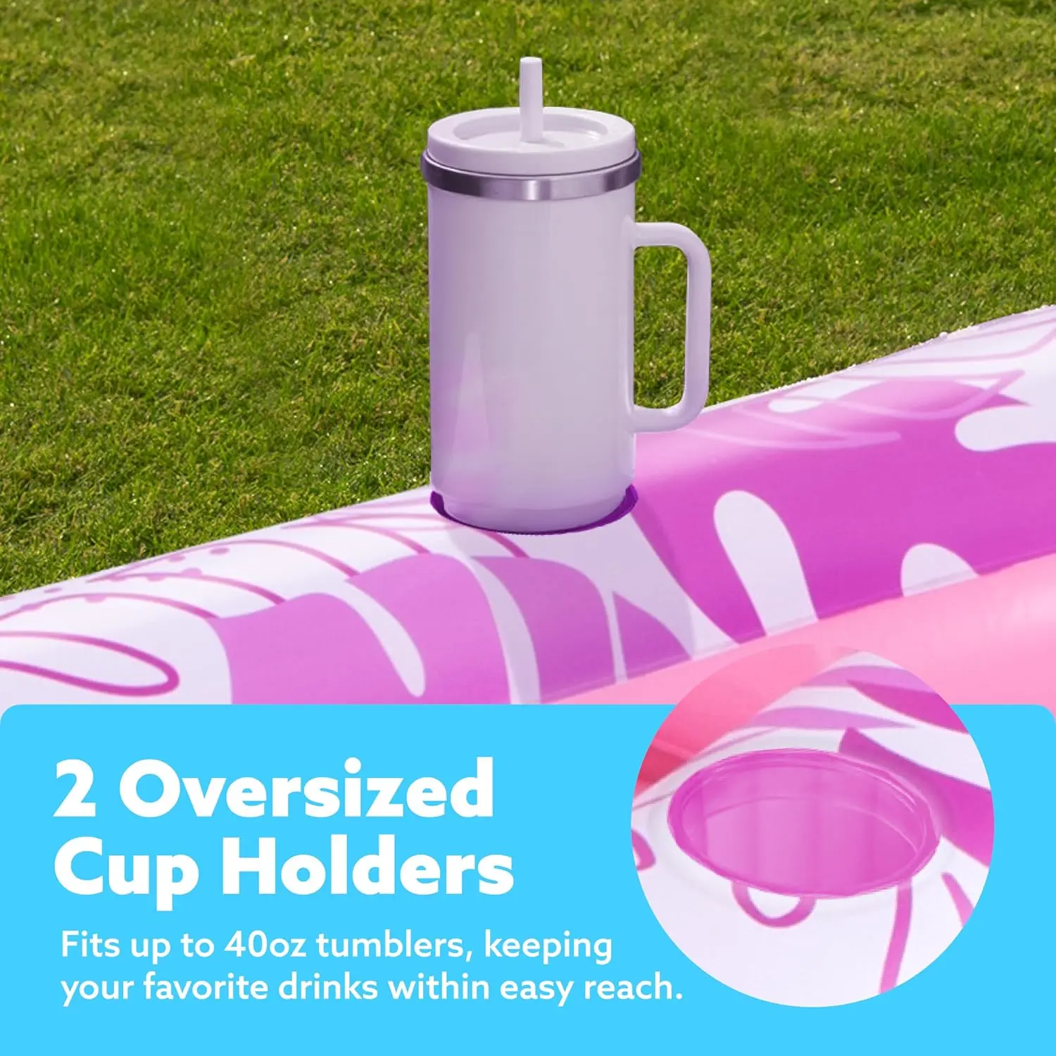 Inflatable Tanning Pool Lounge Float with Cup Holder
