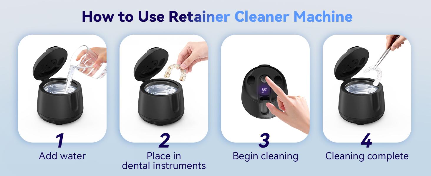 UMPOPO Ultrasonic Retainer Cleaner Machine 48kHz, Dental Cleaning Pod, Ultrasonic Retainer cleaner for Dentures, Aligners, Mouth Guards, Night Guards, Toothbrush Heads and Jewelry with 200ML Capacity UMPOPO Ultrasonic Retainer Cleaner Machine 48kHz, Dental Cleaning Pod, Ultrasonic Retainer cleaner for Dentures, Aligners, Mouth Guards, Night Guards, Toothbrush Heads and Jewelry with 200ML Capacity