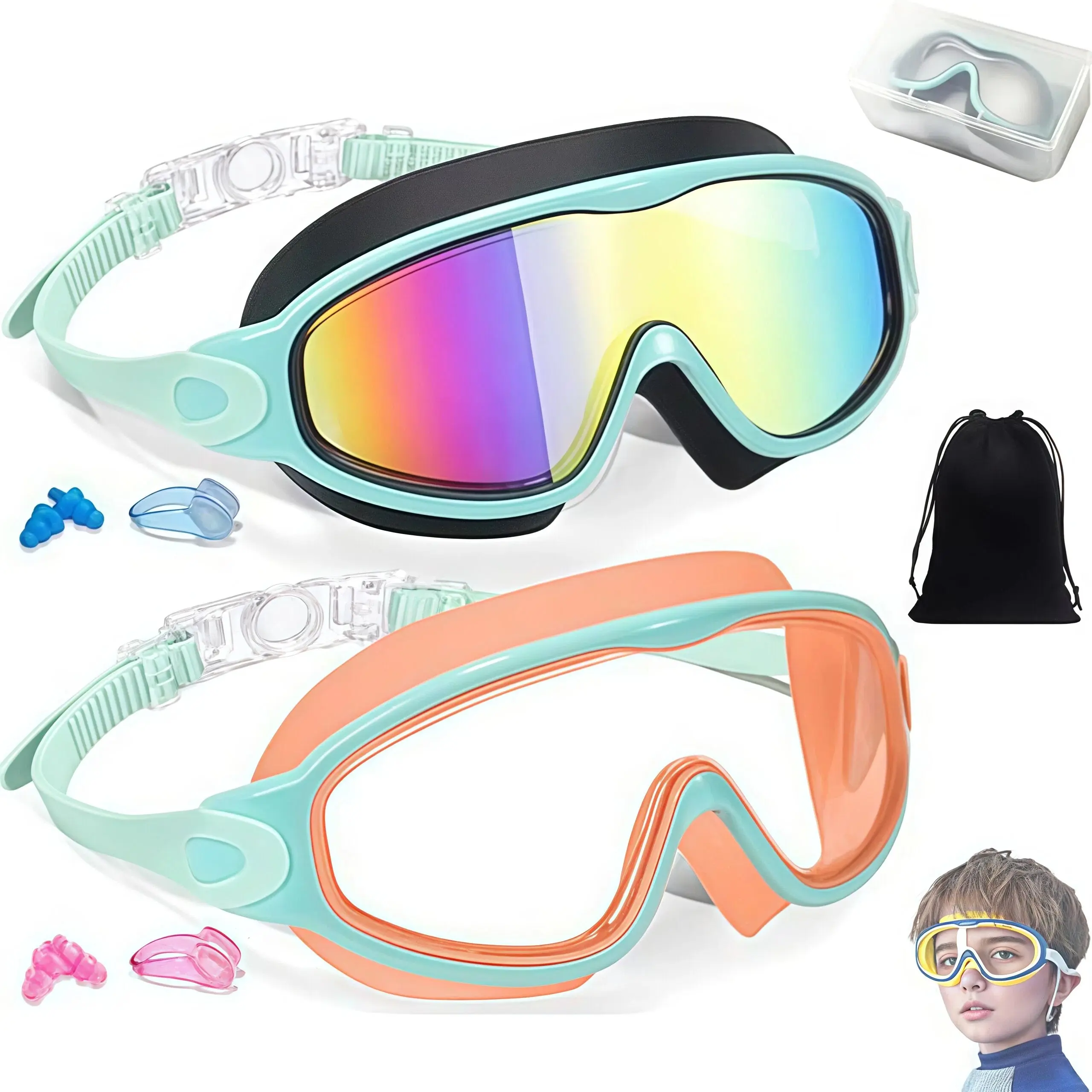 Kids Swim Goggles 2 Pack - UV Protection & Anti-Fog