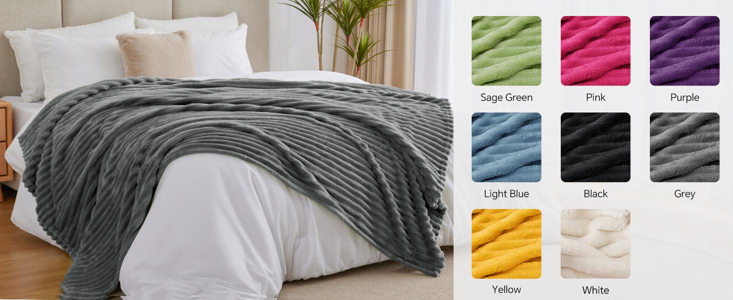 BEDELITE Fleece Throw Blanket, 300 GSM Super Soft Blanket, 3D Stripe Texture Fluffy Blanket, Throw Blanket for Couch, Sofa, Bed, Living Room, Home Decor, All Seasons, Decorative, Gift Idea