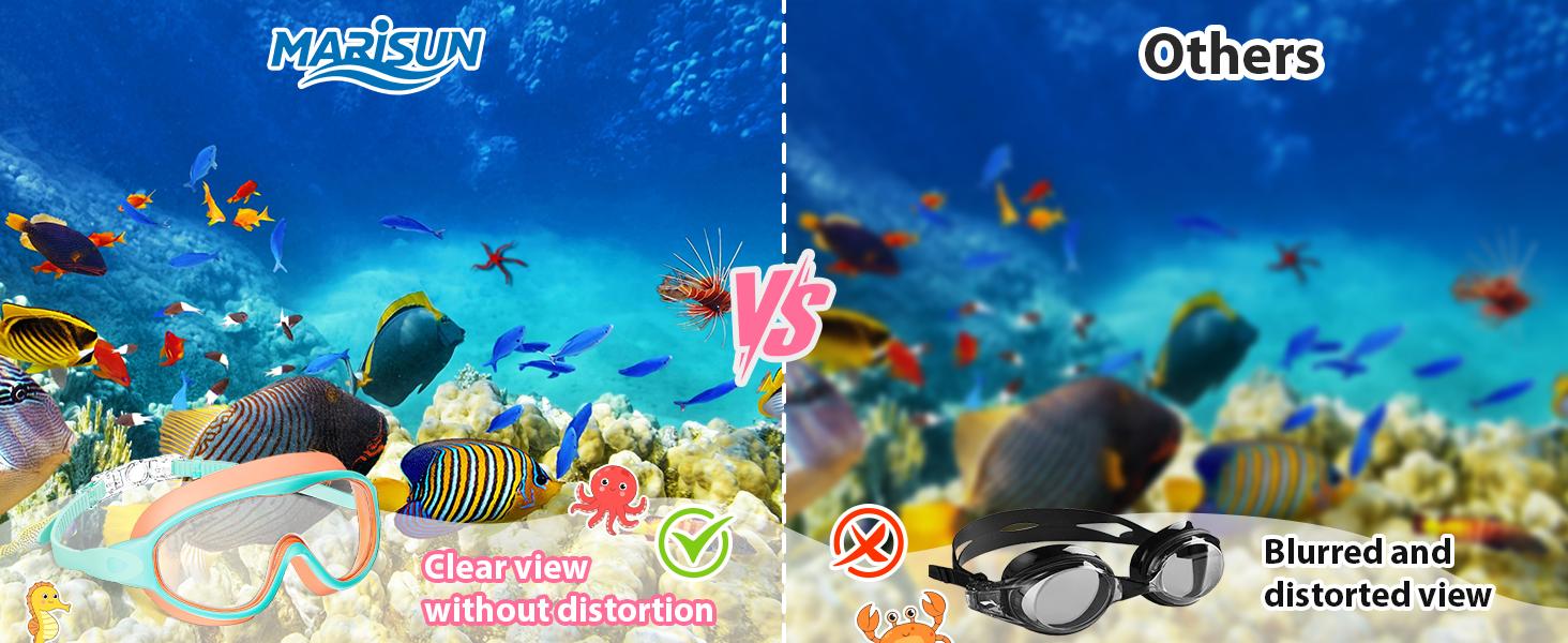 MARISUN 2 Pack Kids Swim Goggles for 3-15+ UV Protection Anti-Fog High Definition Waterproof Adjustable Goggles for Boys and Girls - Safety anti-uv swimming goggles swim glass anti-fog with Earplugs & Nose Clip,for Lake,Beach, Summer Party
