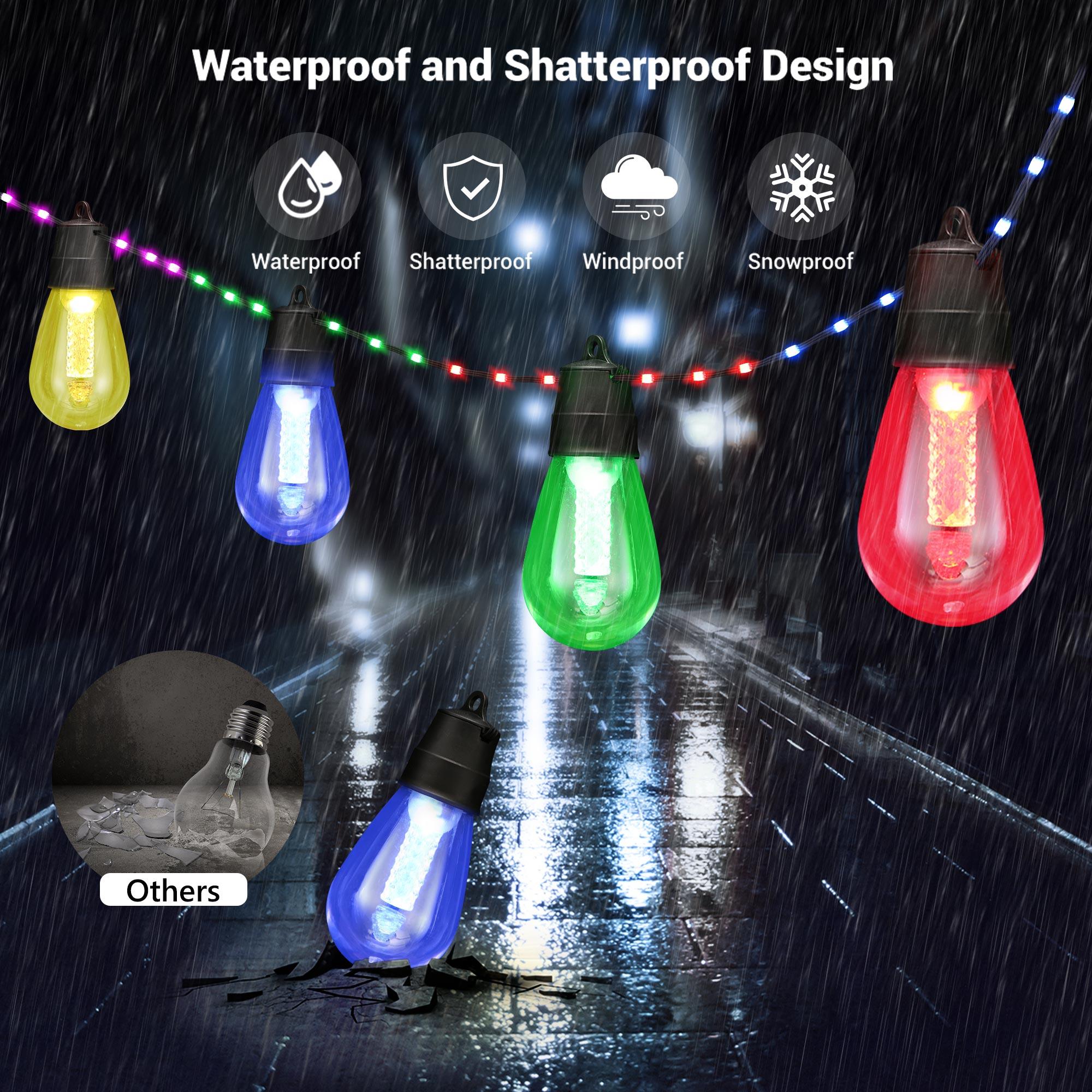 FLACCHI Smart Outdoor S14 String Lights - 46ft Waterproof Shatterproof Bluetooth APP Remote Control Dimmable RGB & Warm White Decorative Lights, Patio Decor Party Mood Halloween Home Improvement Gadgets, Party Lights, Mood Lighting