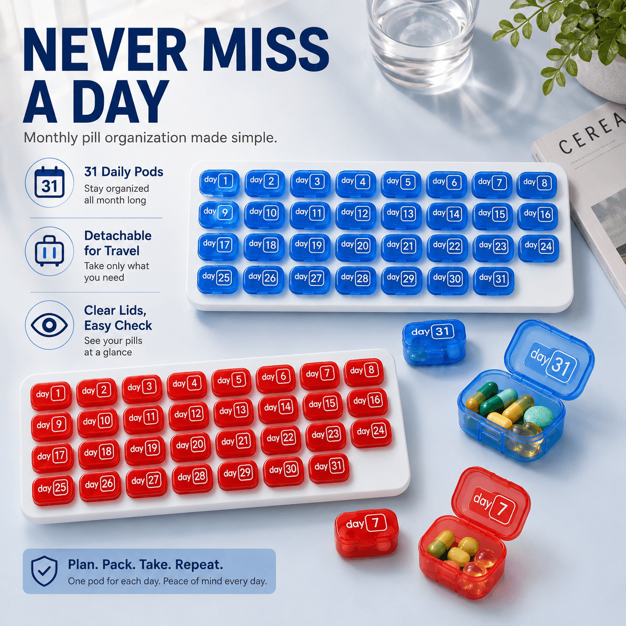 31-Day Pill Organizer Tray