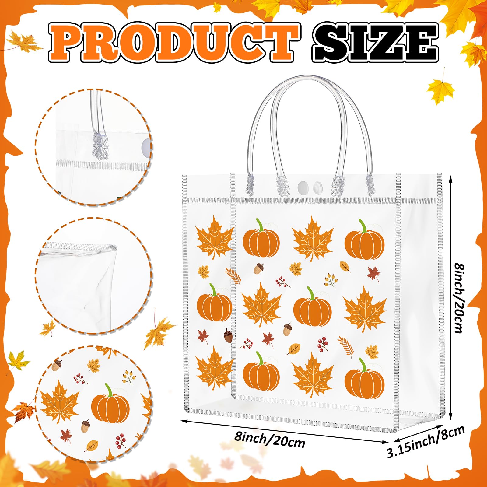 12/24 Pcs Halloween Candy Bags with Handles PVC Treat Bags Bulk Pumpkin Ghost Black Cat Halloween Fall Pattern for Kids Adults Neighbors Coworkers Classmates Halloween Party Summerween Birthday Party Thanksgiving Dinner Autumn Harvest Party Favors