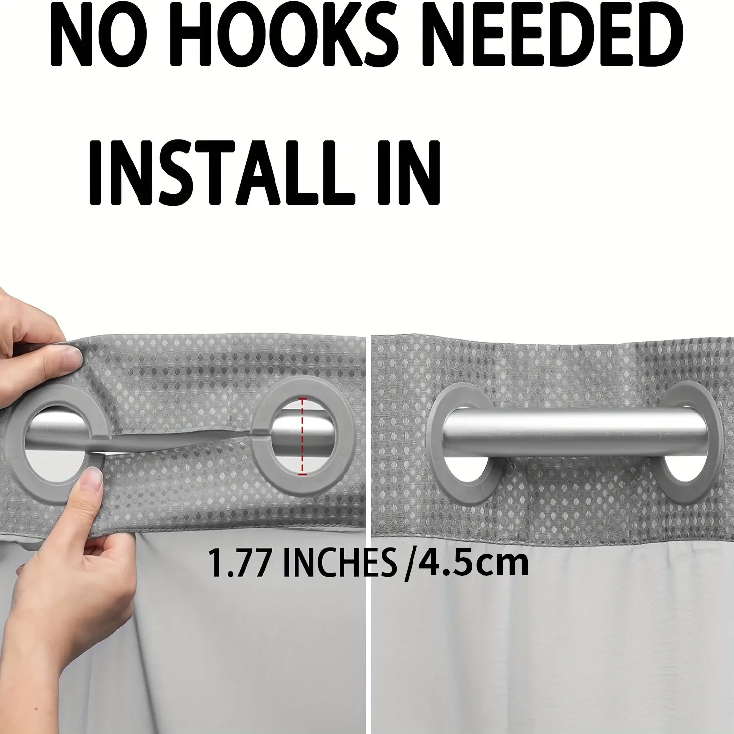 Grey No Hook Shower Curtain with Snap in Liner