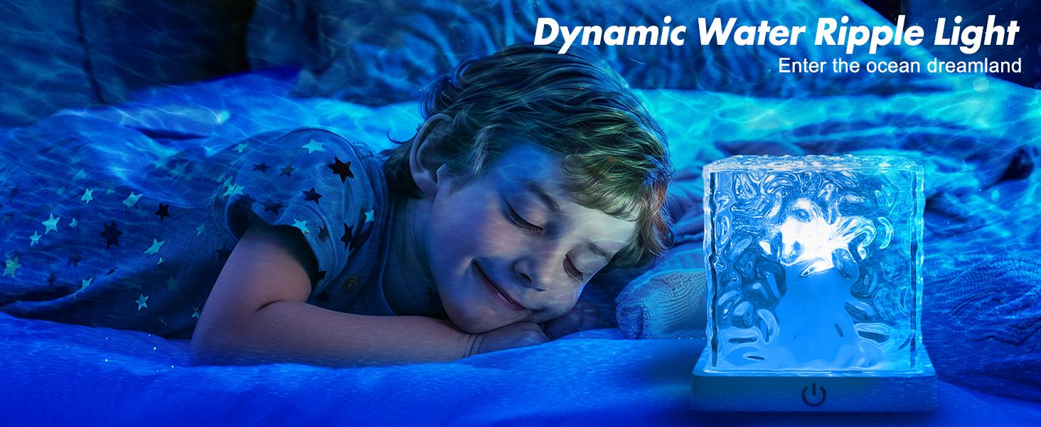 Rechargeable Shower Light No Wiring, 16 Color Changeable Ocean Wave Projector Light, Dimmable Waterproof Shower Lamp with Remote, Rotating Flame Water Ripple Lamp for Shower, Bathroom, Bedroom Decor