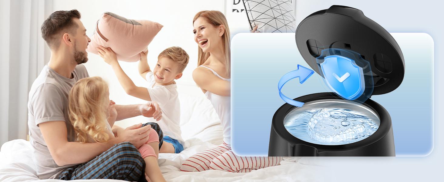 UMPOPO Ultrasonic Retainer Cleaner Machine 48kHz, Dental Cleaning Pod, Ultrasonic Retainer cleaner for Dentures, Aligners, Mouth Guards, Night Guards, Toothbrush Heads and Jewelry with 200ML Capacity