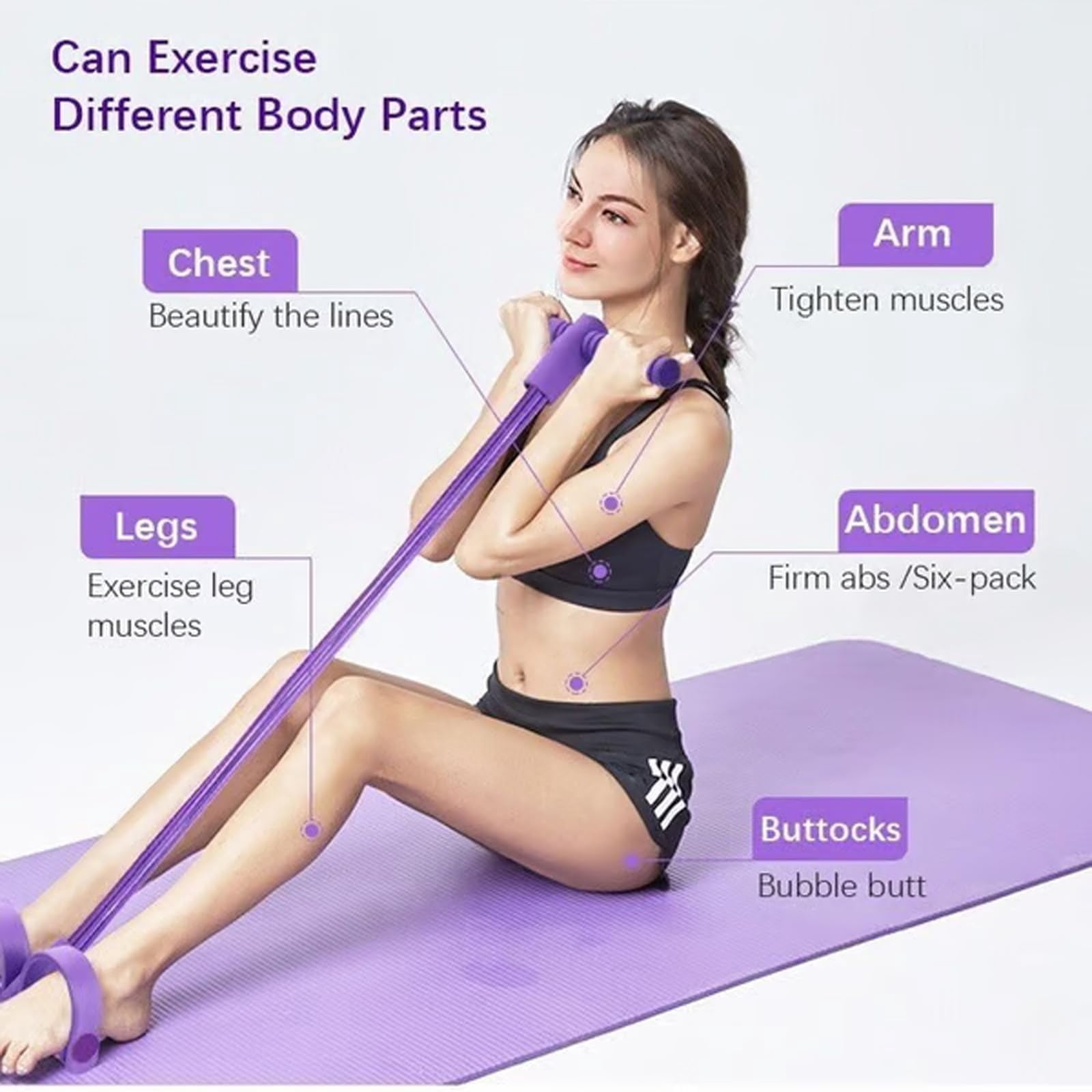 Multifunction Tension Rope, 6 Strand Heavy Duty Abdominal Crunch, Pedal Resistance Band with Handles, Natural Rubber for Abdomen Waist Arm Leg