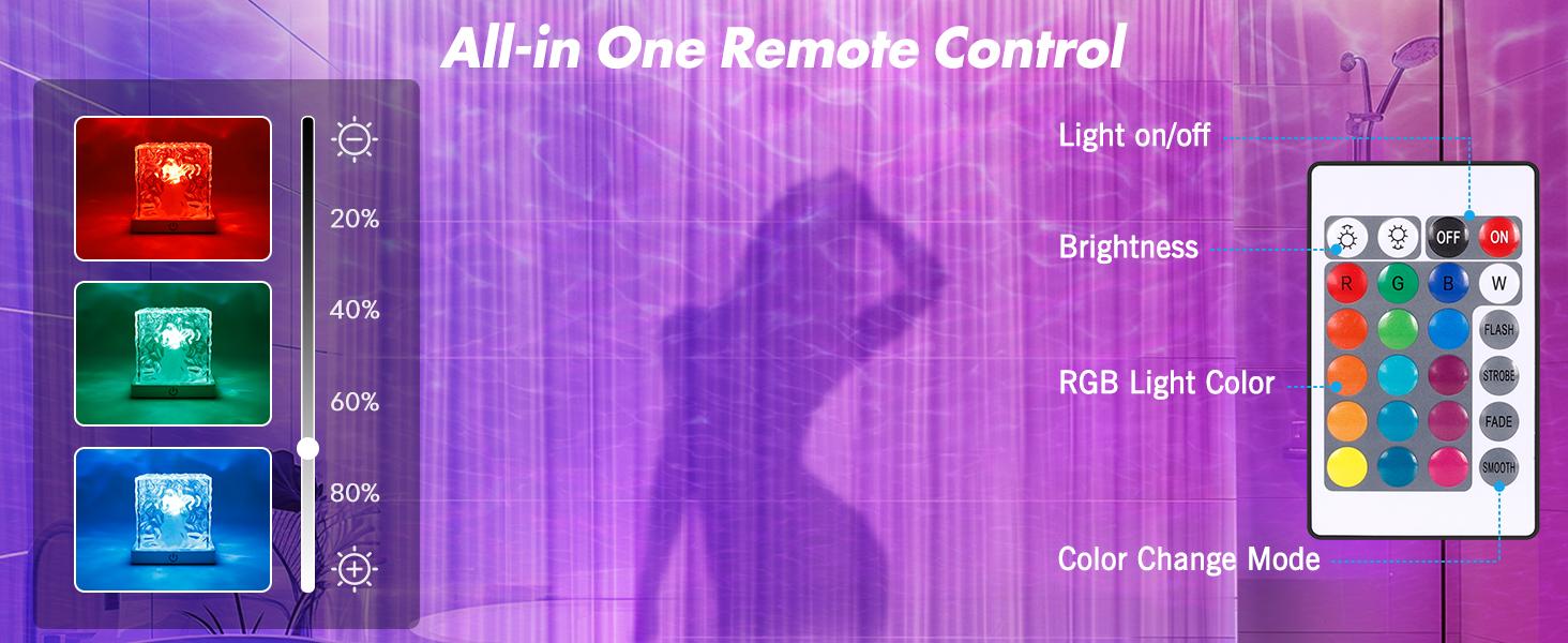 Rechargeable Shower Light No Wiring, 16 Color Changeable Ocean Wave Projector Light, Dimmable Waterproof Shower Lamp with Remote, Rotating Flame Water Ripple Lamp for Shower, Bathroom, Bedroom Decor