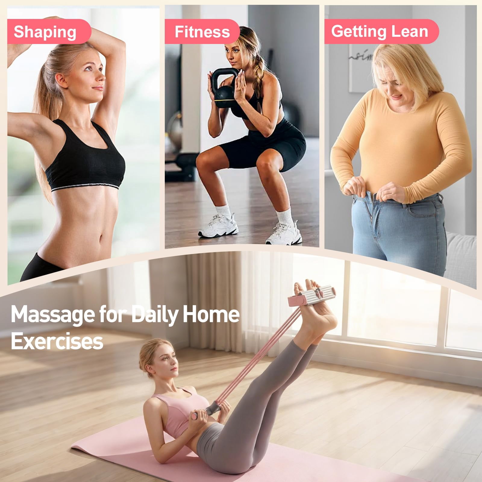 Multifunction Tension Rope, 6 Strand Heavy Duty Abdominal Crunch, Pedal Resistance Band with Handles, Natural Rubber for Abdomen Waist Arm Leg