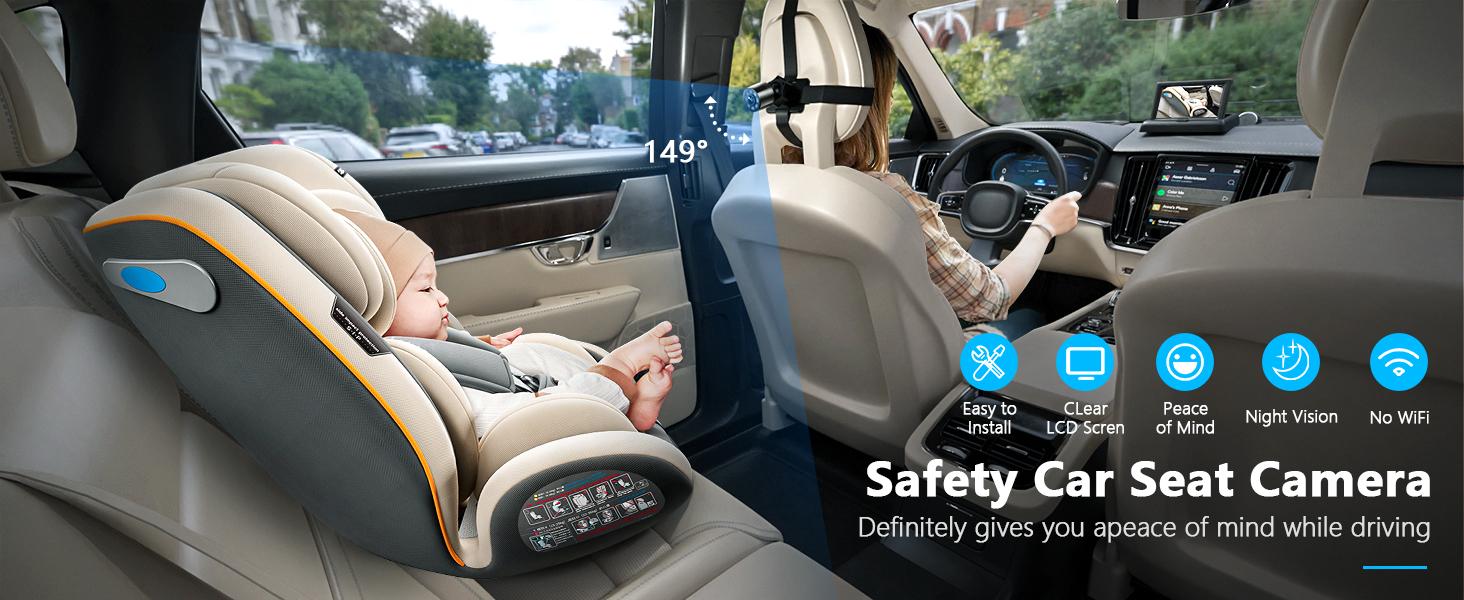 Car Mirror, Baby Car Camera for Moms, Upgrade 4.3'' HD 1080P Monitor, Night Vision, Safety Car Seat Camera with Wide Crystal Clear View, 360&deg; Rotation Plug and Play Easy Install Portable Baby Monitor for Car, New Moms Gift, Summervibes