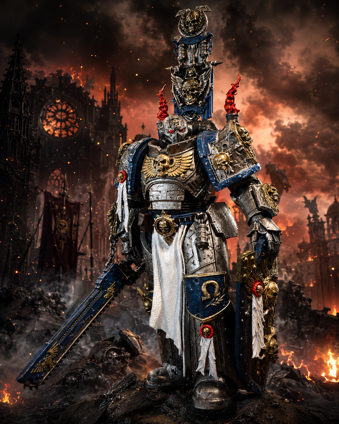 Blue Armored Space Crusader Figure | Grimdark Sci-Fi Collectible Statue