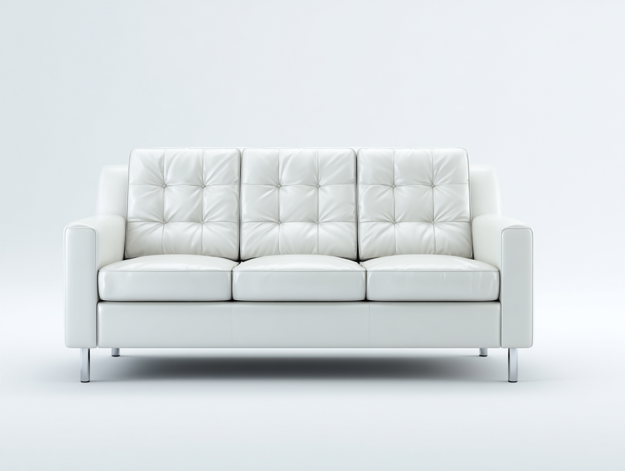 Canapé 3 places - Cuir-Métal - 210 x 88 x 82 cm - Blanc - Style capitonné moderne-Vazocohaus