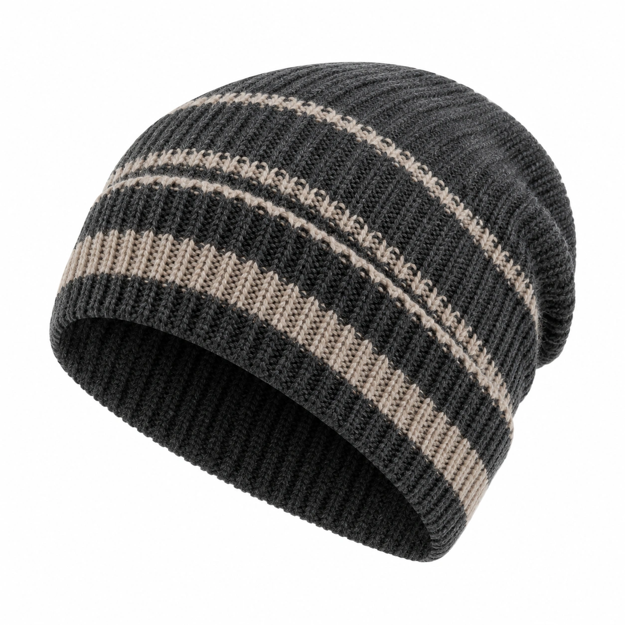 Czapka zimowa w paski szaro-beżowa unisex-Roo Mda Xis