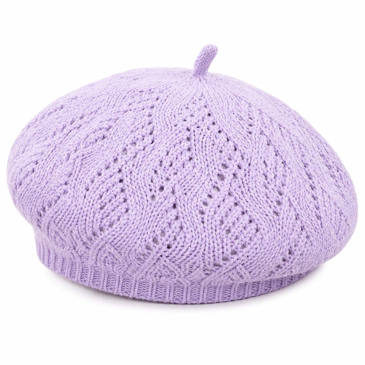 Fioletowy dzianinowy beret damski-Roo Mda Xis