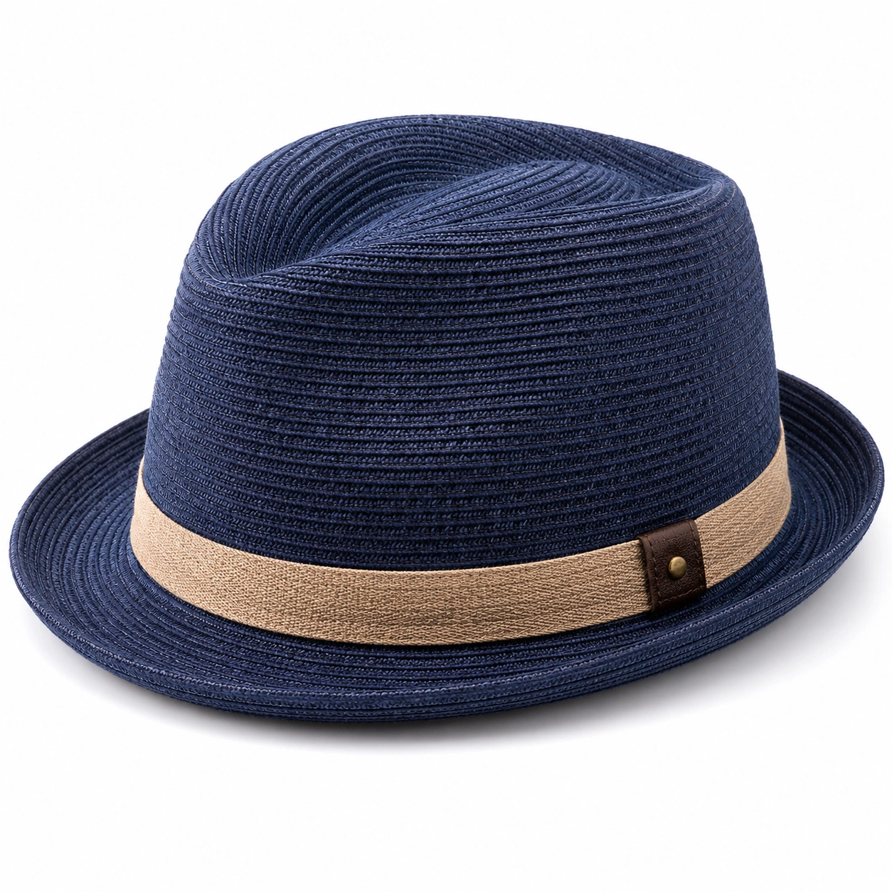 Granatowy Kapelusz Fedora z Beżowym Paskiem-Roo Mda Xis