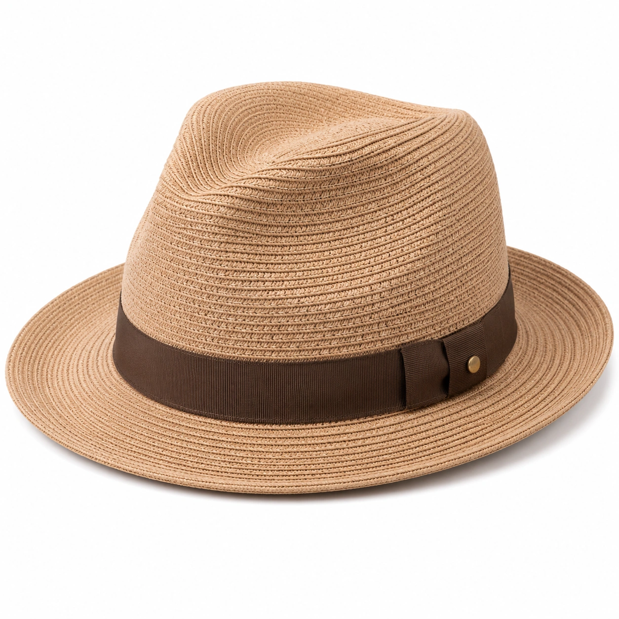 Kapelusz Fedora Beżowy z Brązową Wstążką-Roo Mda Xis