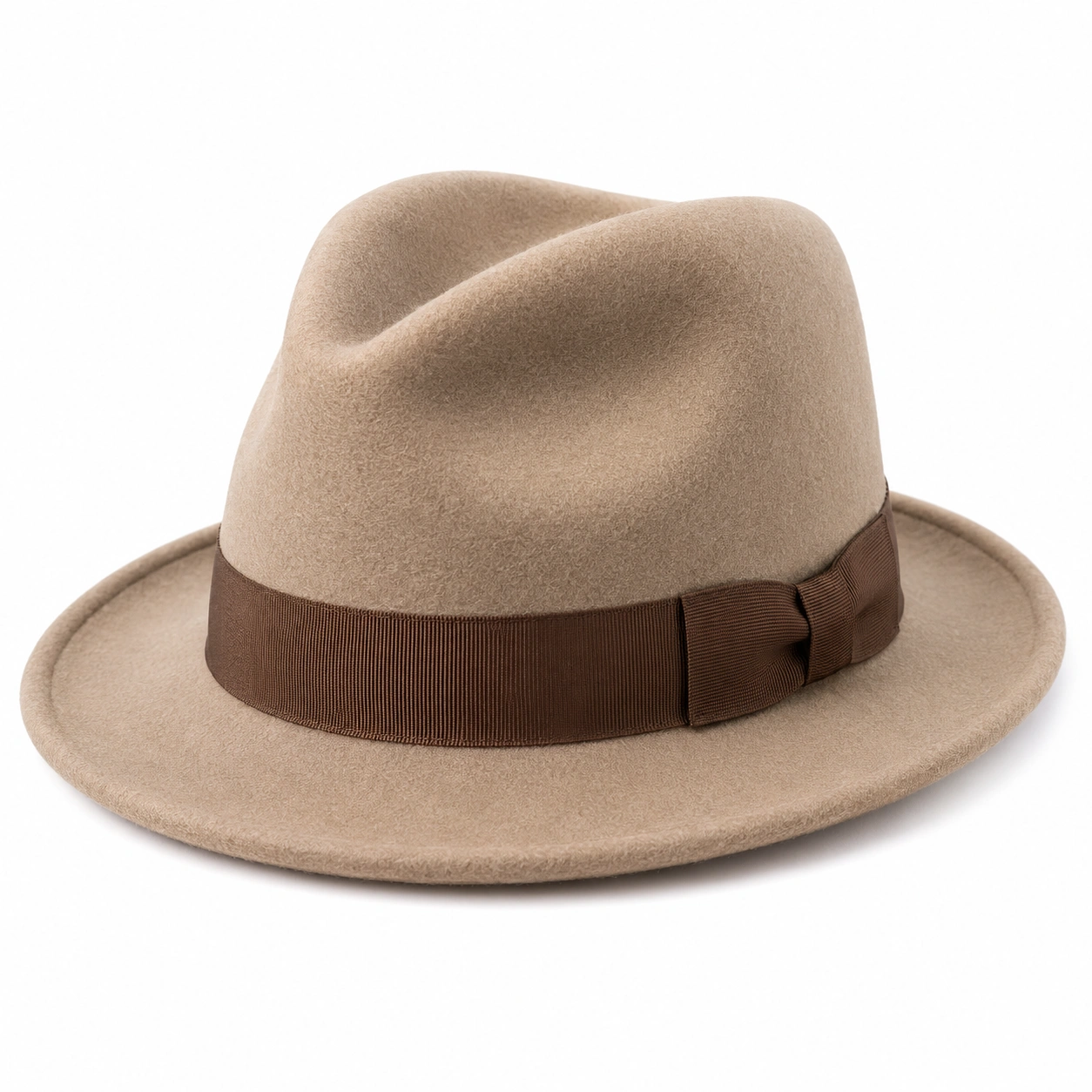 Beżowy kapelusz Fedora z brązową wstążką-Roo Mda Xis