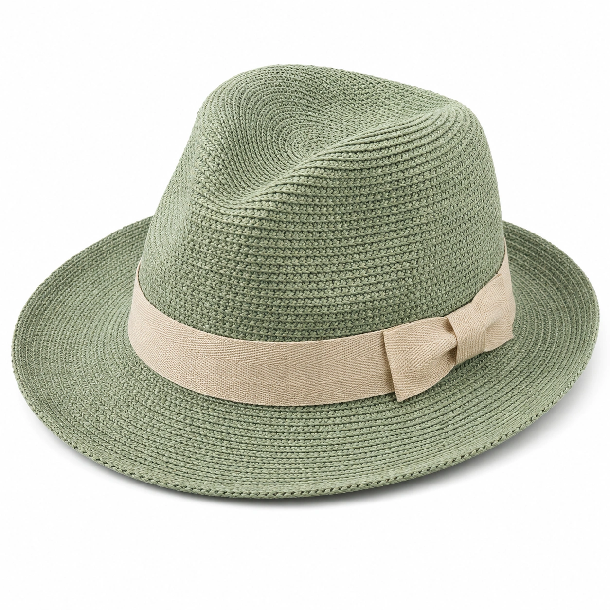 Zielony kapelusz Fedora z beżową wstążką-Roo Mda Xis