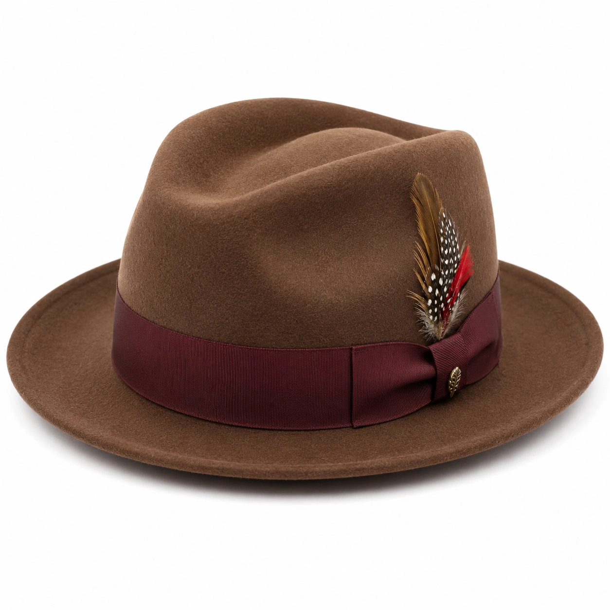 Fedora męska brązowa z piórkiem-Roo Mda Xis