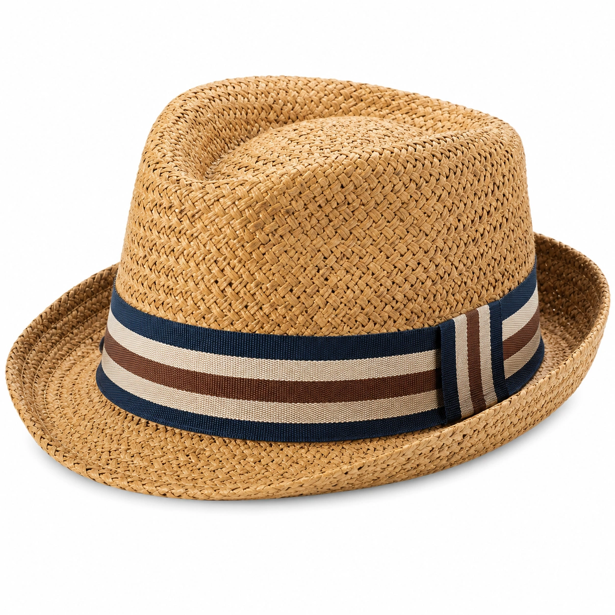 Kapelusz Fedora Beżowy z Paskiem w Paski-Roo Mda Xis