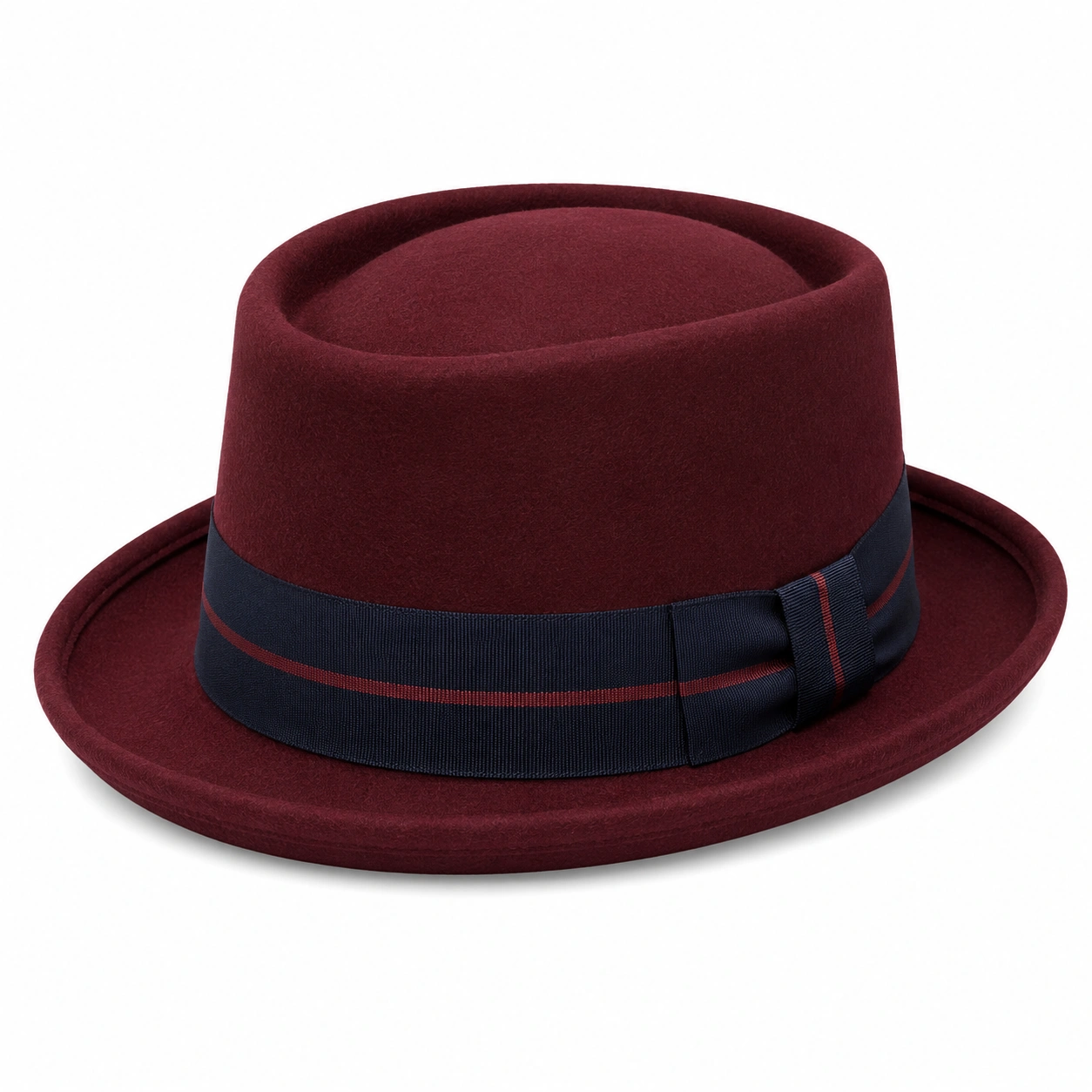 Kapelusz Fedora Bordowy z Granatowym Paskiem-Roo Mda Xis