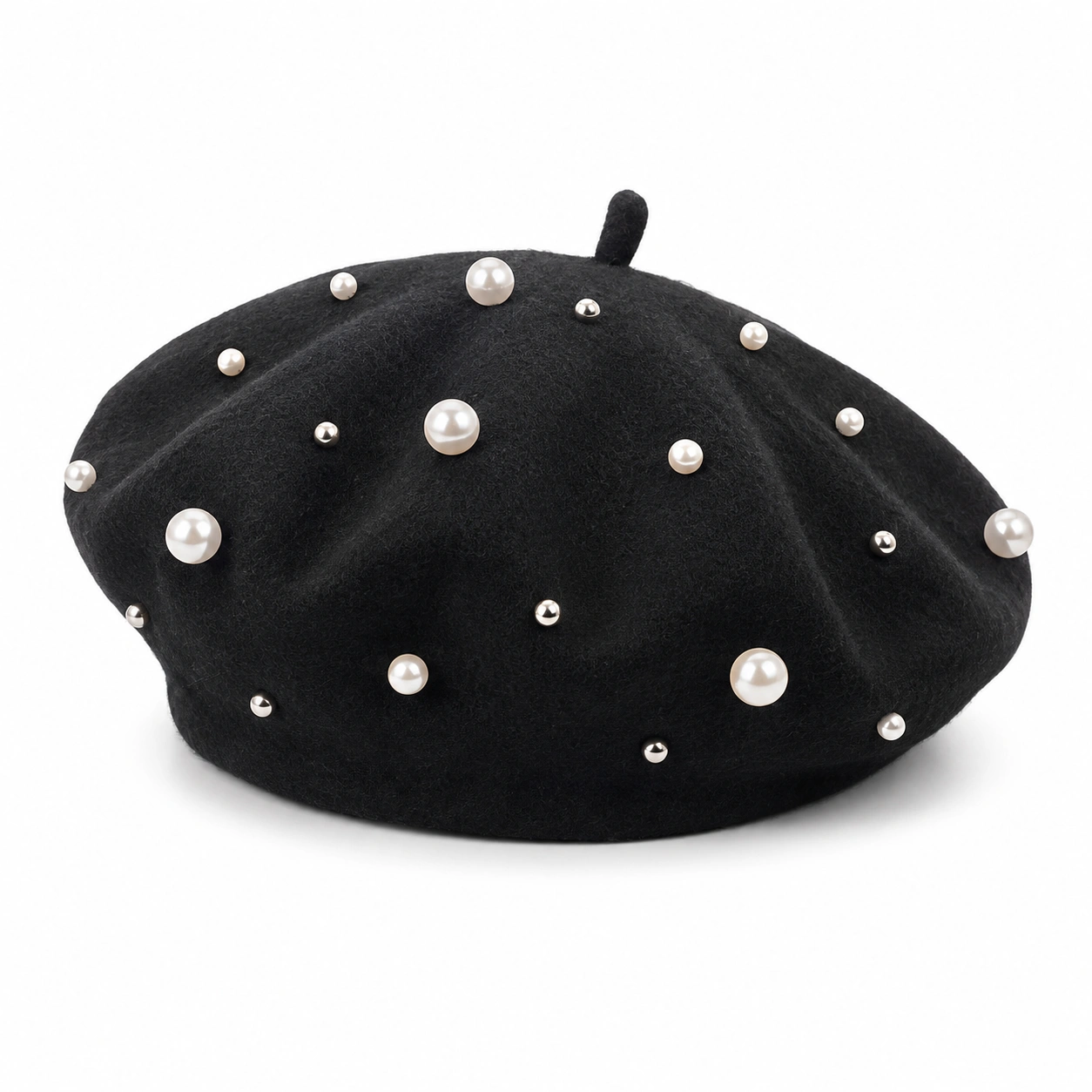 Czarny beret z perełkami damski-nestzex is
