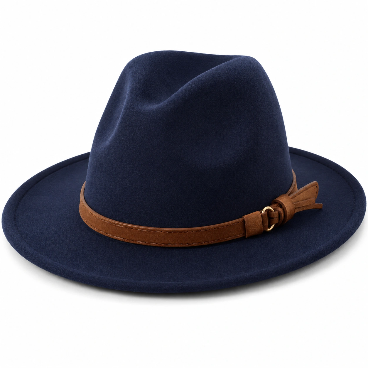 Granatowy Kapelusz Fedora z Brązowym Paskiem-nestzex is