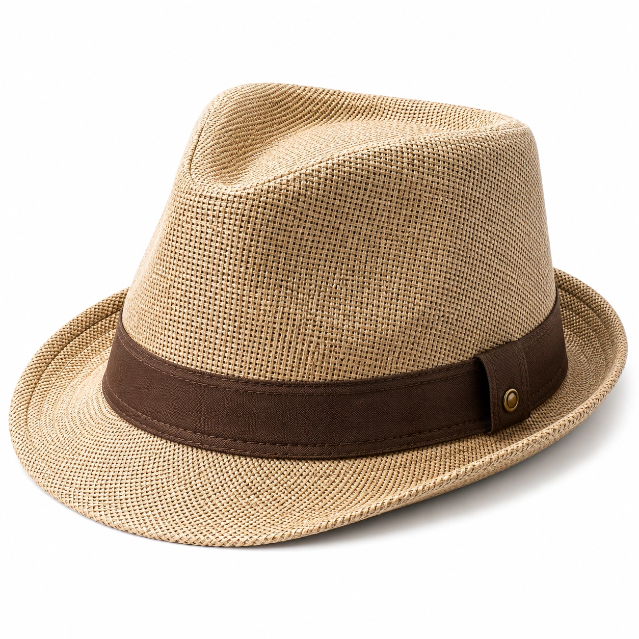 Kapelusz Fedora z Plecionki Beżowy z Brązowym Paskiem-nestzex is