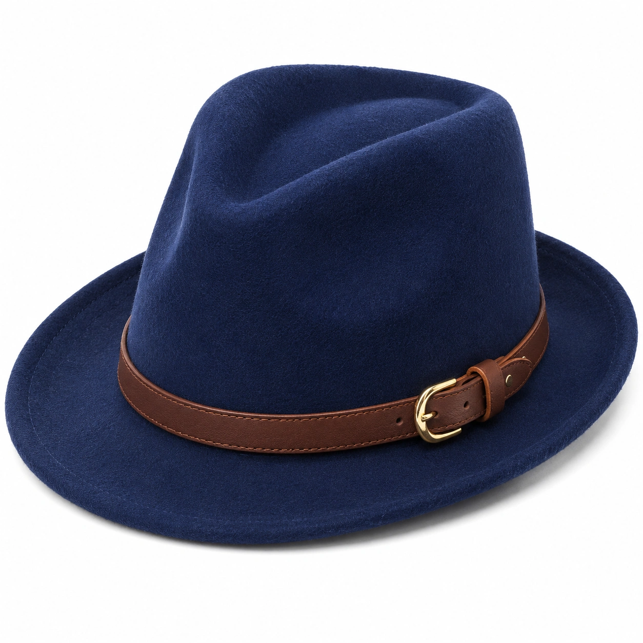 Granatowy Kapelusz Fedora z Brązowym Paskiem-nestzex is