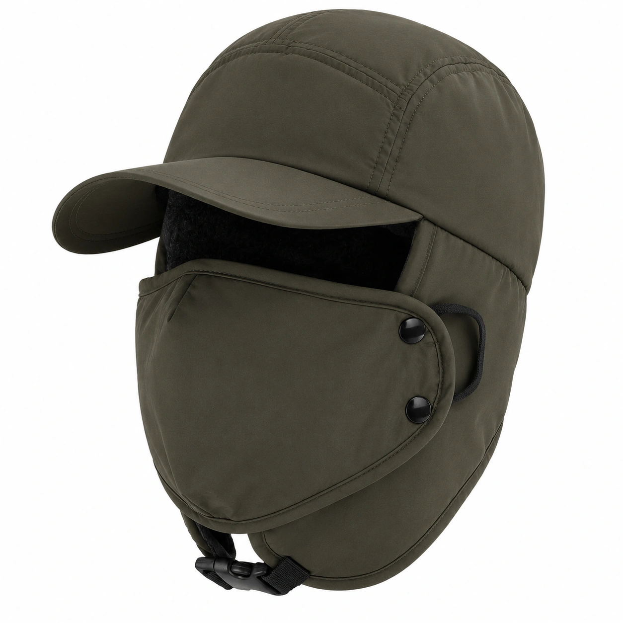 Czapka zimowa z maską i nausznikami khaki-ROOMNARIS