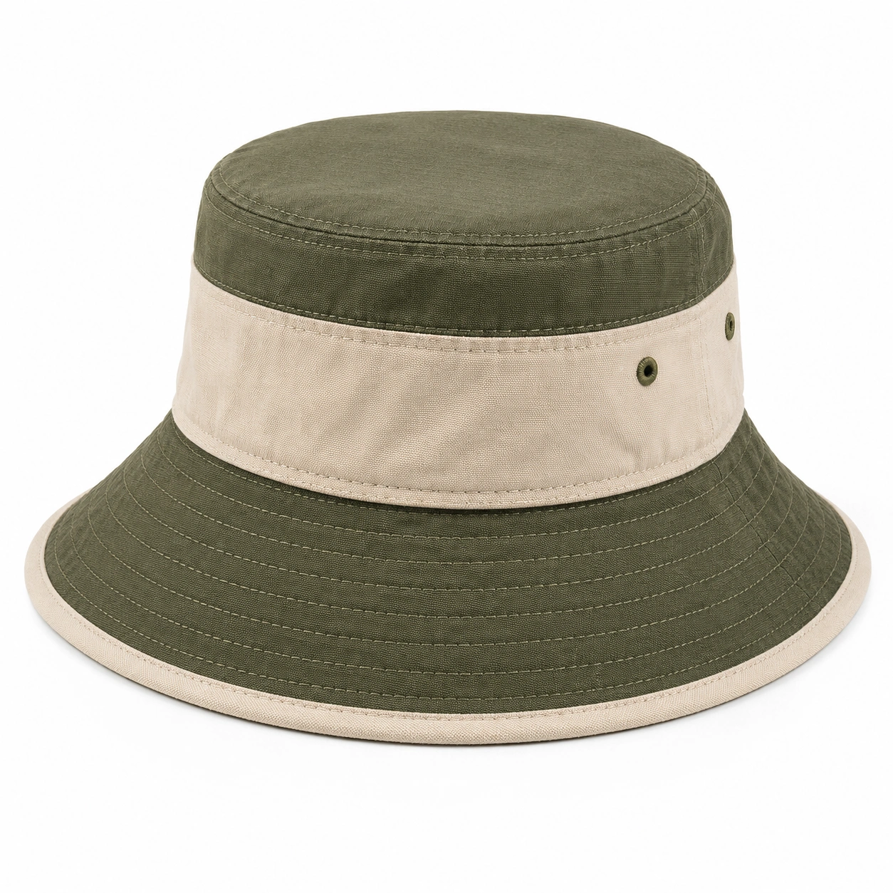 Kapelusz bucket unisex beżowo-zielony-ROOMNARIS