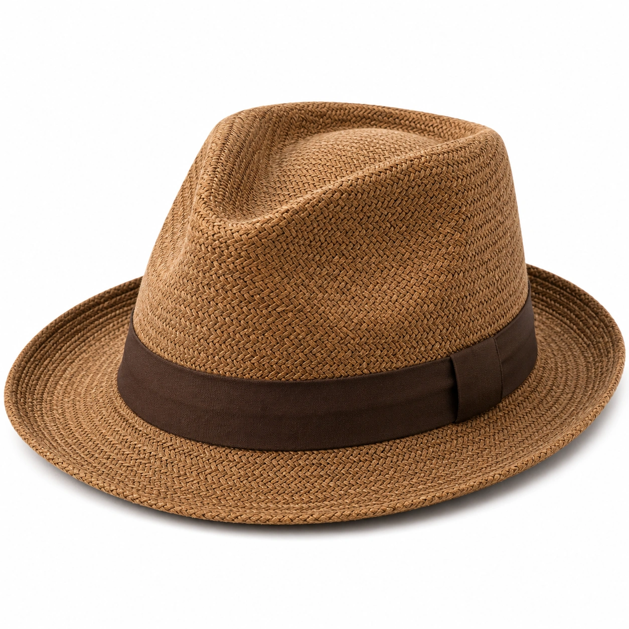 Kapelusz Fedora beżowy z brązową wstążką-ROOMNARIS