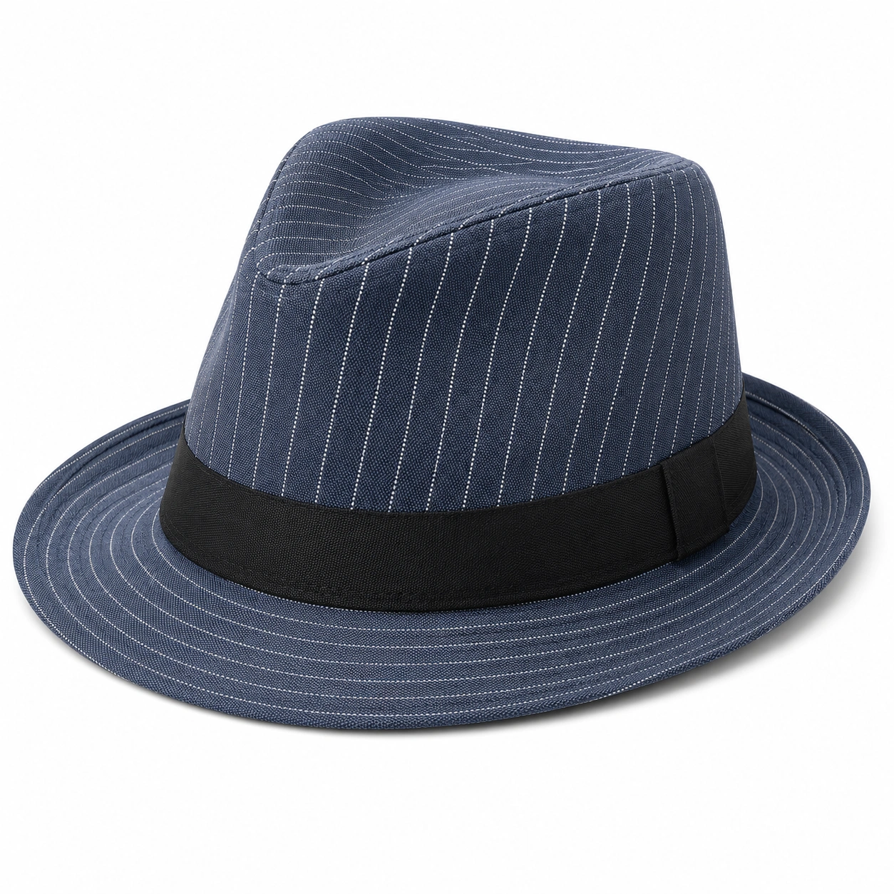 Granatowy męski kapelusz fedora w prążki-ROOMNARIS
