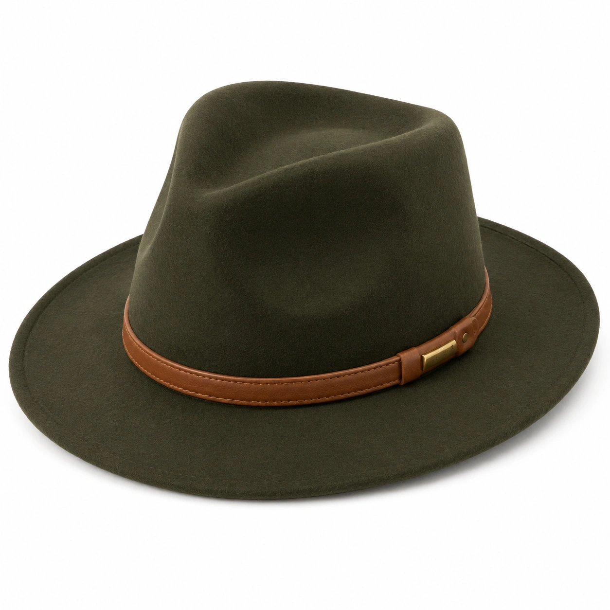Kapelusz Fedora Zielony z Brązowym Paskiem-ROOMNARIS