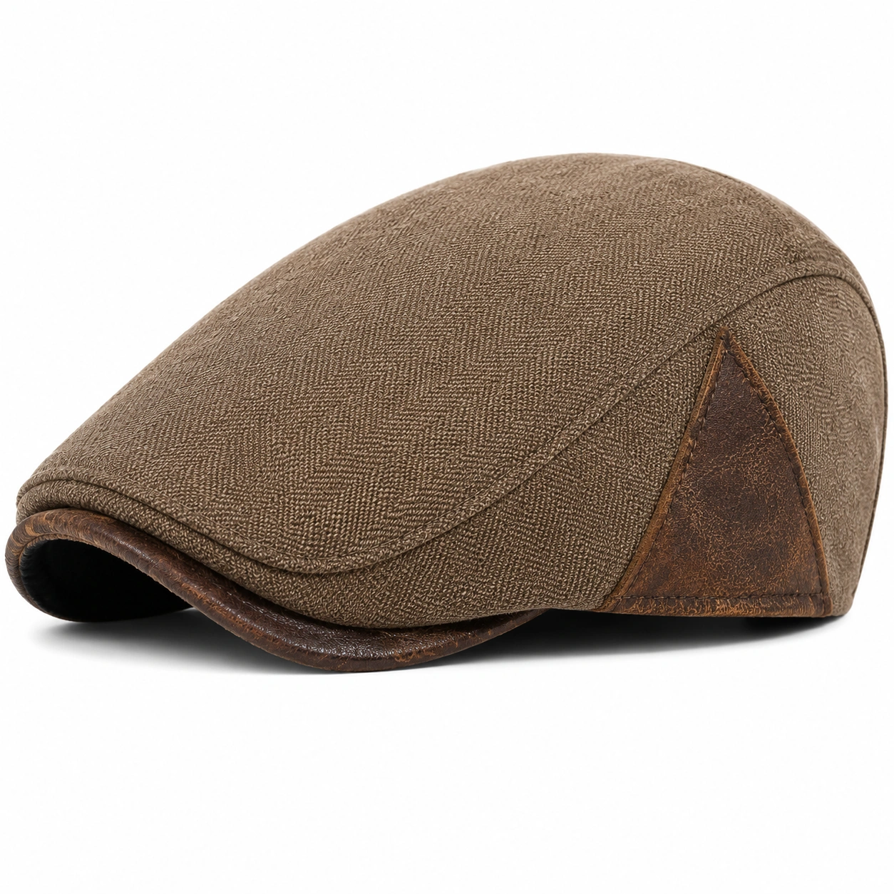 Brązowa czapka męska flat cap z nowoczesnym akcentem-ROOMNARIS