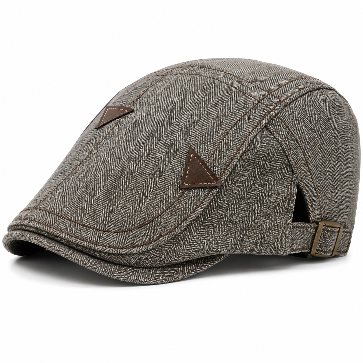 Czapka męska typu flat cap szaro-brązowa z regulacją-ROOMNARIS
