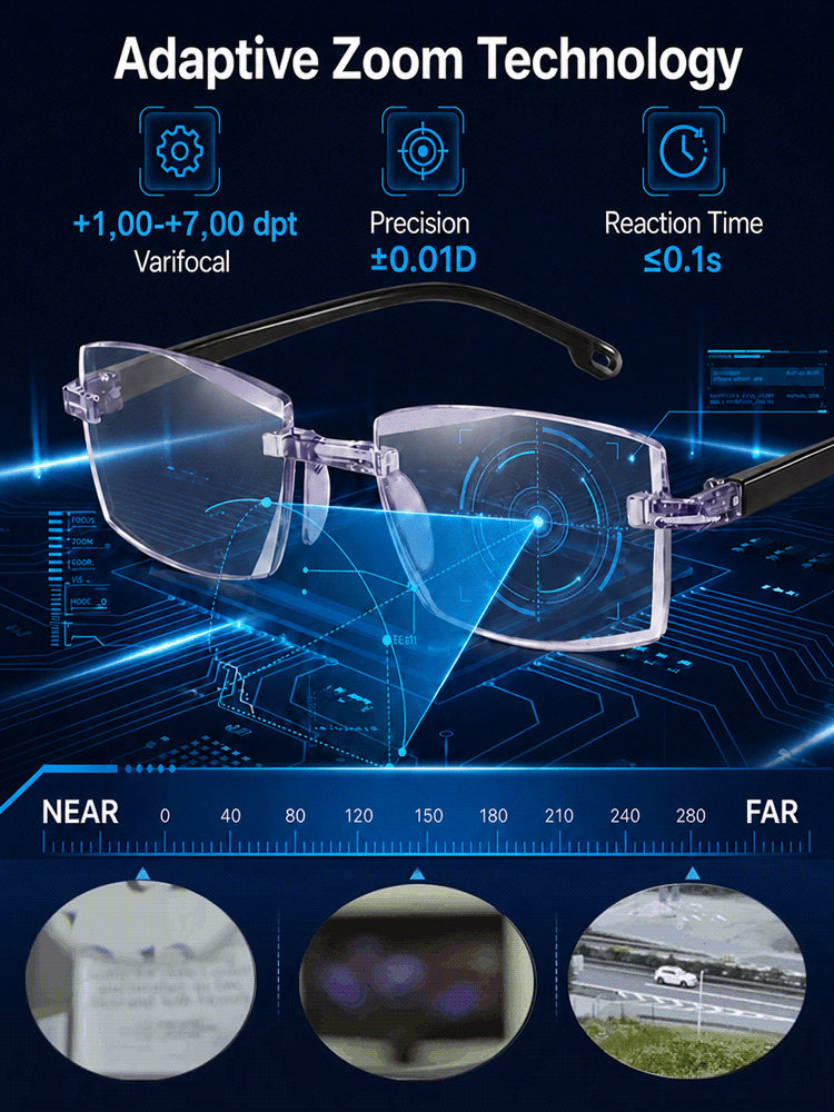 0.01s Auto-Focus Progressive Glasses +1.00~+7.00D Stepless for Reading & Driving