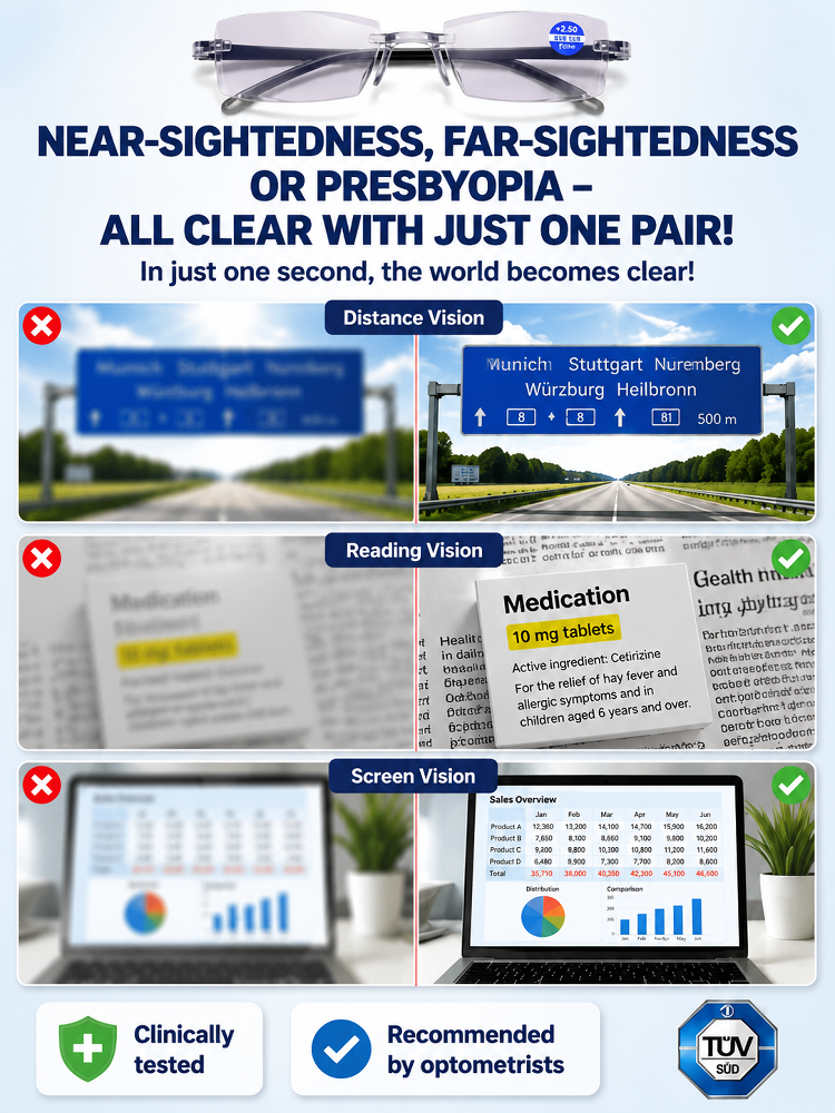 0.01s Auto-Focus Progressive Glasses +1.00~+7.00D Stepless for Reading & Driving