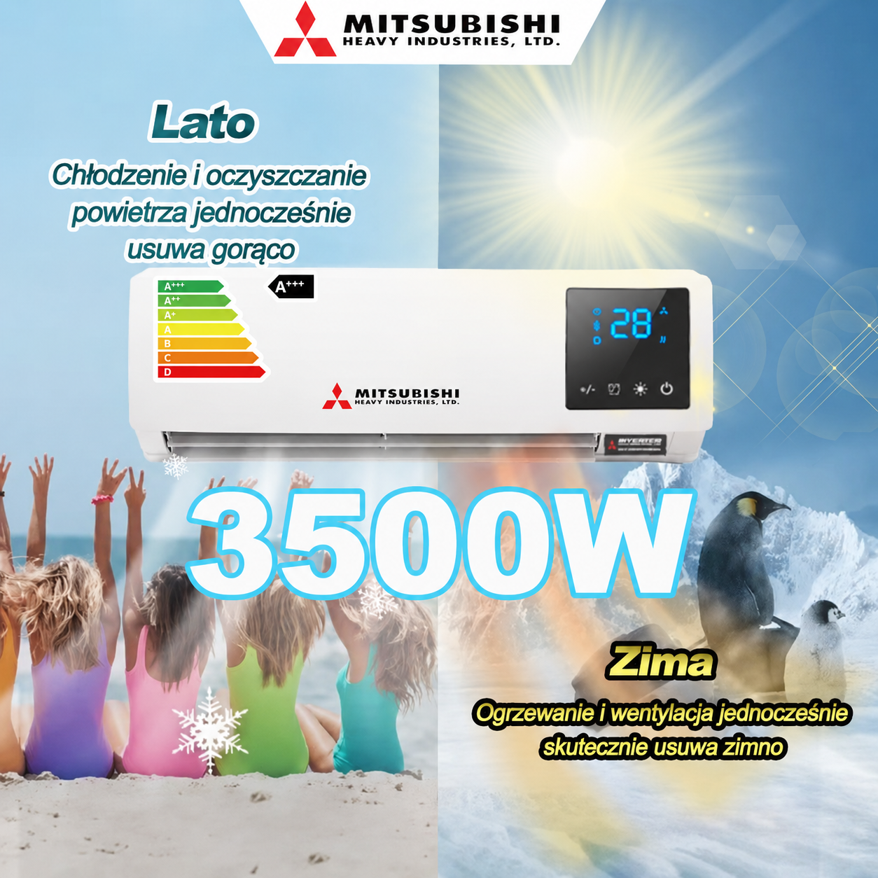 Brak potrzeby stosowania zewnętrznej klimatyzacji, klimatyzacja z funkcją chłodzenia i ogrzewania 【Mitsubishi Heavy Industries】