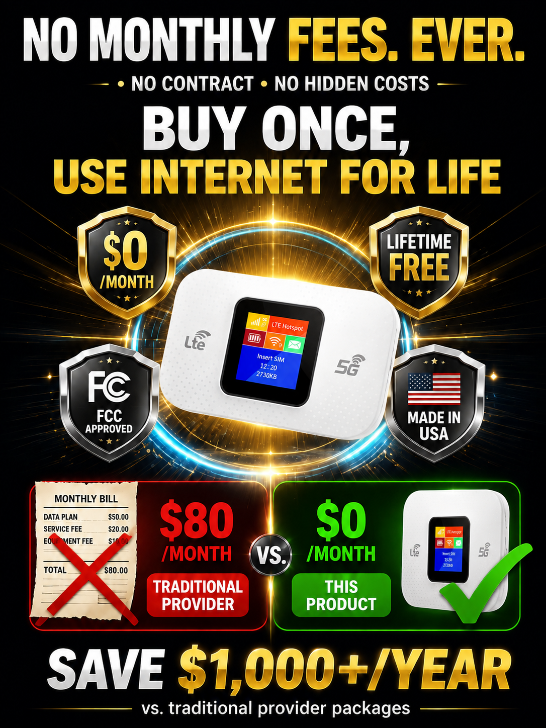 [Global Coverage, Free for Life] Boundless Portable Wi-Fi