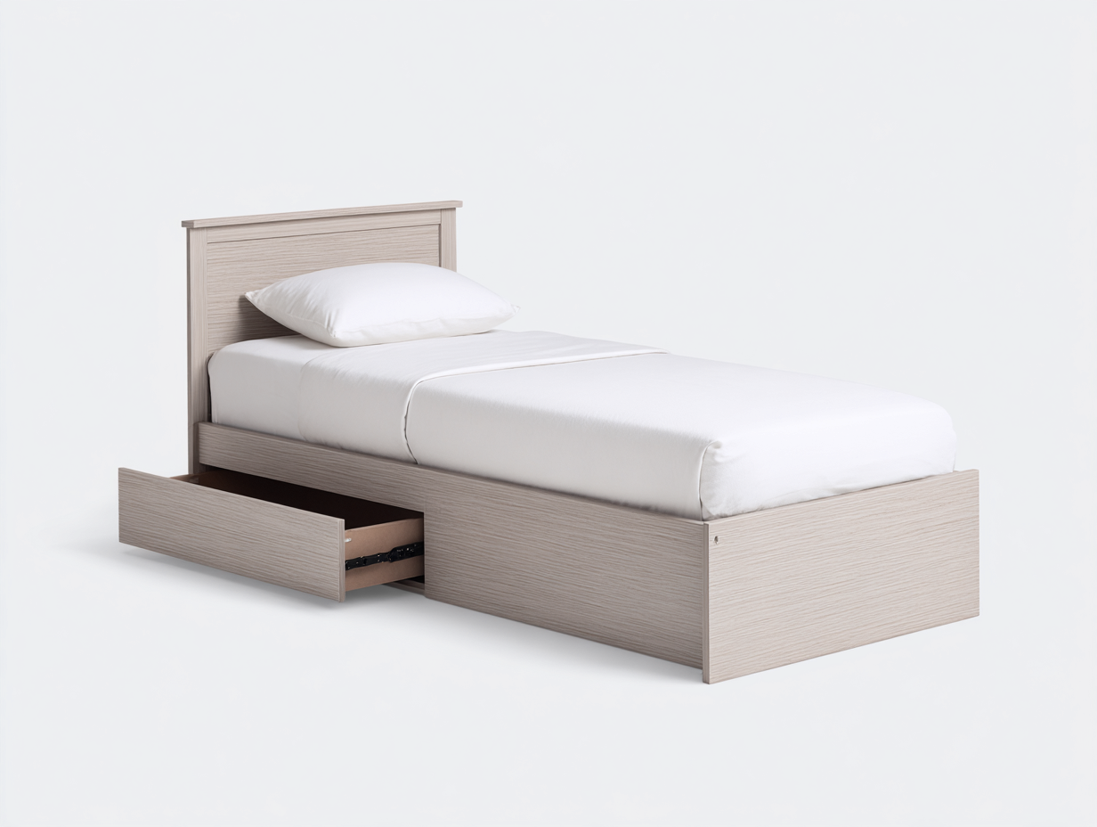Einzelbett Holz 200x90x100 cm - Helle Eiche - mit Schublade-Nadiohaven