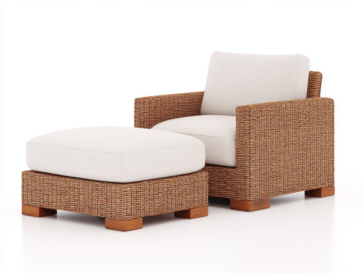 Polyrattan Gartensessel mit Hocker 150x86x78 cm - natur-beige - modern für Terrasse-Nadiohaven