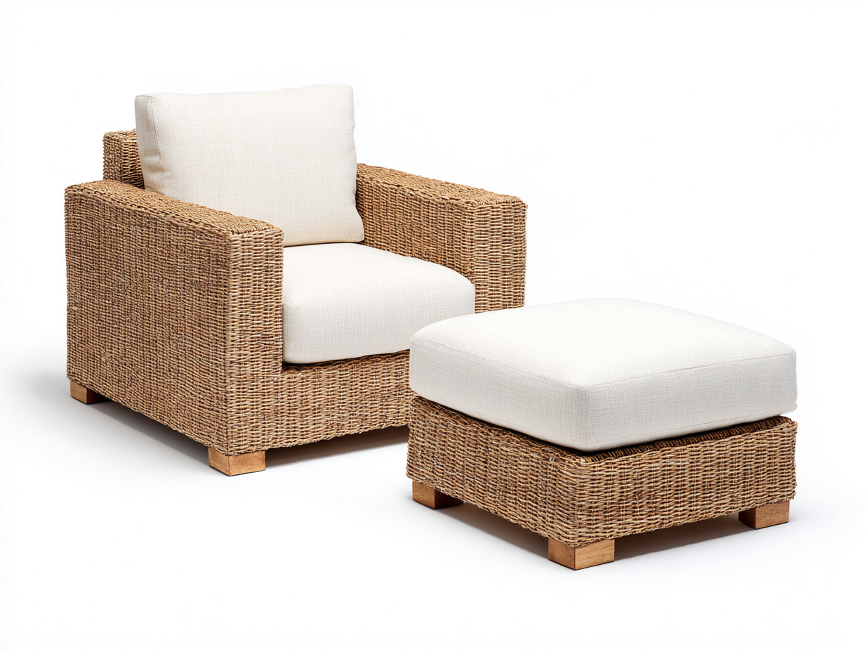 Polyrattan Gartensessel mit Hocker 112x90x82 cm - braun und creme - für den Garten-Nadiohaven