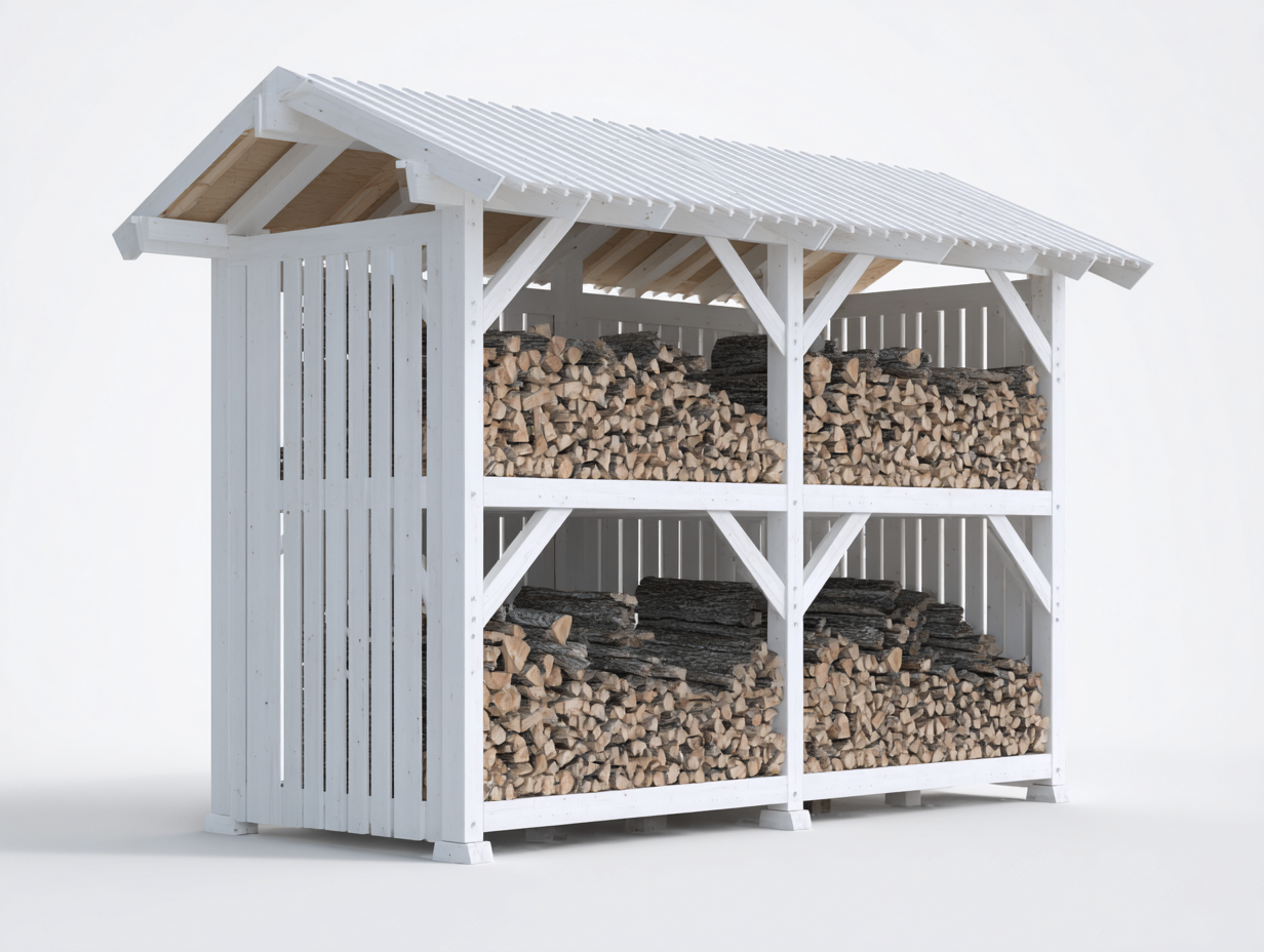 Kaminholzregal Holz 260x80x200 cm - weiß - mit Dach für den Außenbereich-Nadiohaven