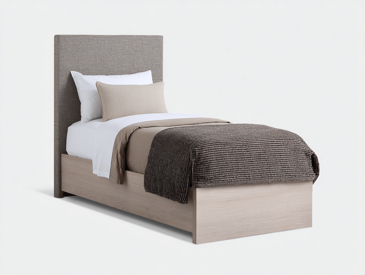 Einzelbett Holz und Stoff 210x100x112 cm - natur-beige - modernes Schlafzimmer Design-Nadiohaven