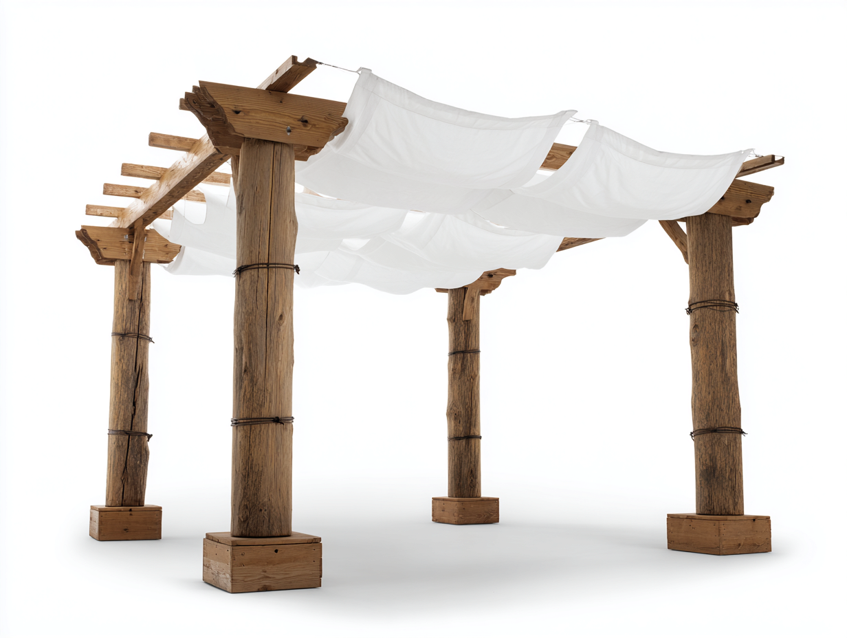 Pavillon Massivholz und Stoffdach 350x350x280 cm - Natur-Weiß - Rustikales Gartendesign-Namovihaus