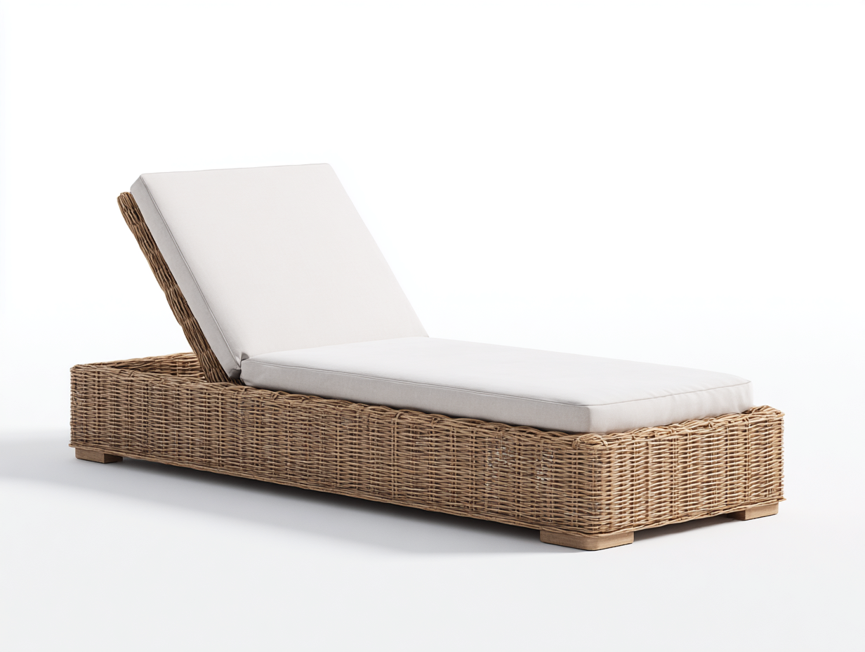 Sonnenliege 200x70x82 cm - Polyrattan Natur mit Auflage Beige - verstellbarer Gartenstil-Namovihaus