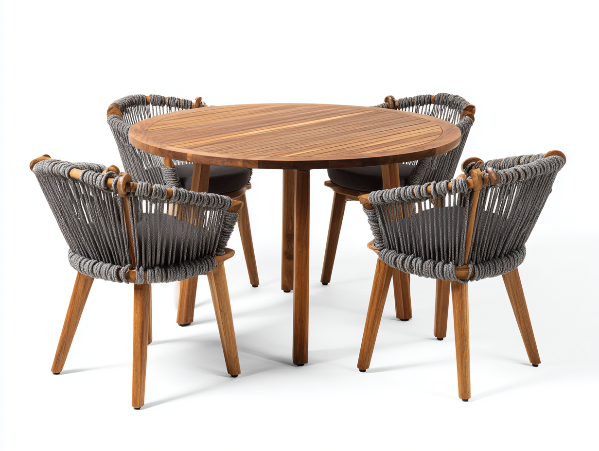 Garten Essgarnituren Akazienholz und Seilgeflecht 120x120x75 cm - Natur-Grau - Modernes Outdoor Essset-Namovihaus