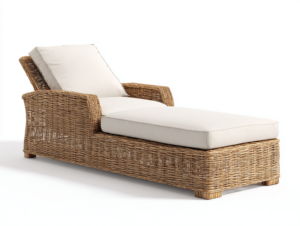 Sonnenliege Rattan 170x72x86 cm - Naturfarben-Beige - mit Armlehnen für den Garten-Namovihaus